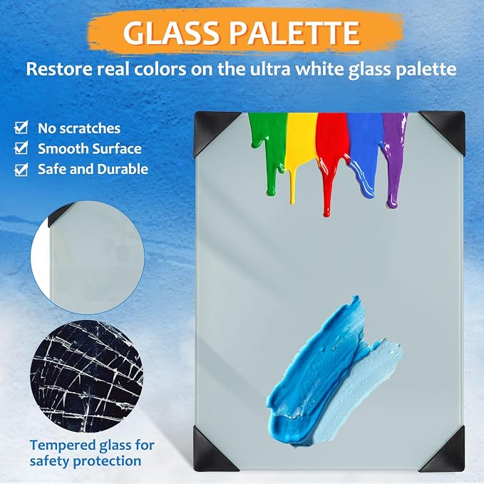 Glass Palette for Oil Painting, 12 x 9 Inches, Grey, Easy to Clean
