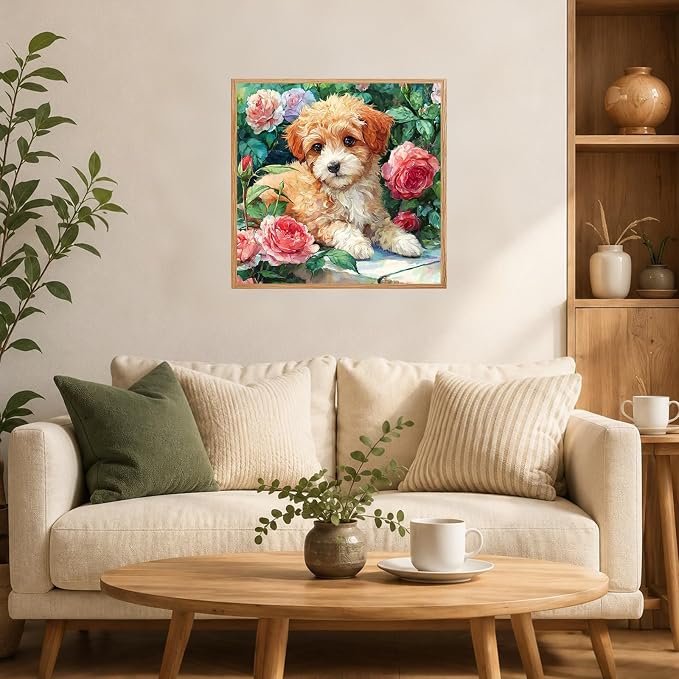 AUKELHJ Framed Paint by Numbers Kit for Adults, Dog, 10x10 inch