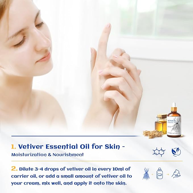 HIQILI Vetiver Essential Oil for Skin, Perfume, Aromatherapy