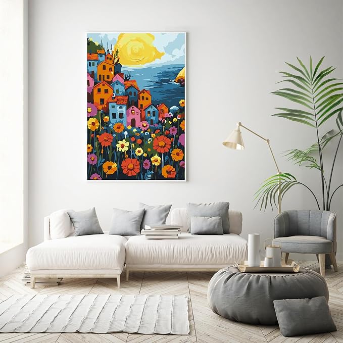 Framed Paint by Numbers Kit for Adults Beginner & Kids Ages 8-12, Landscape Flowers Adult Paint by Number Kits on Canvas with Frame, DIY Number Painting for Adults for Home Decor Gift 8 x 12 Inch
