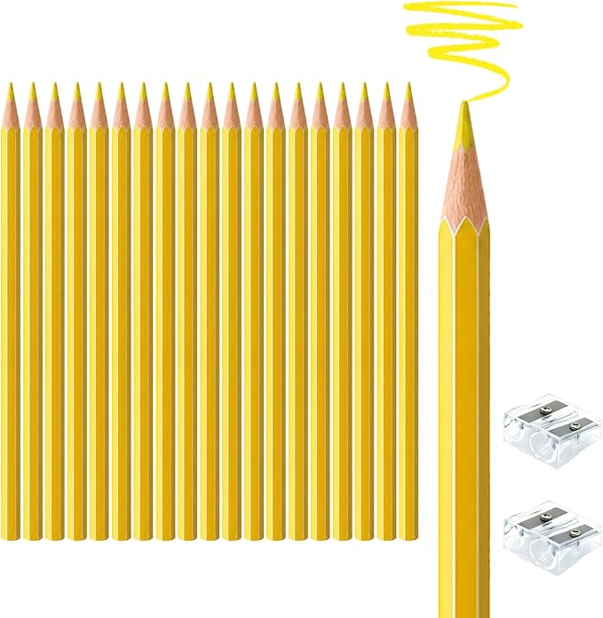 20 PCS Yellow Colored Pencils, Pre-sharpened Professional Wooden Art Pencils Set for Artists Painting | Premium Drawing Sketching Supplies
