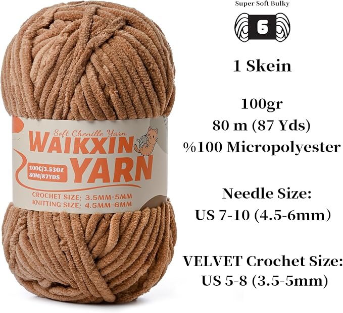 （3Light Coffee） 3 Pack Super Soft Fuzzy Chenille Chunky Yarn for Crocheting, 300g (261yds) Velvet Fluffy Amigurumi Yarn for Hand Knitting Baby Blankets Weaving Craft