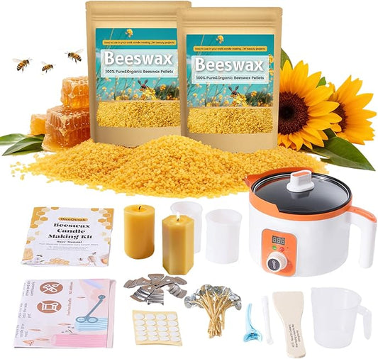 Beeswax Candle Making Kit, 2LB Organic Beeswax Pellets with Wax Melter
