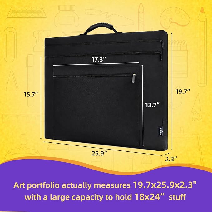 JJRING 18x24 Art Portfolio Tote Bag With Shoulder Strap, Black