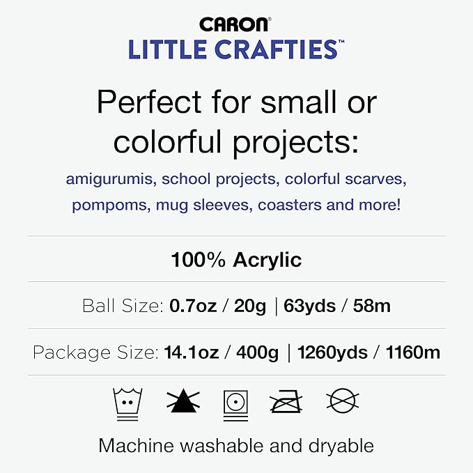 Caron Little Crafties Acrylic Mini Yarn Multipack 20 Count (Pack of 1) – Knitting, Crocheting & Art Projects – Machine Washable & Dryable – Durable Light Weight Yarn Kit