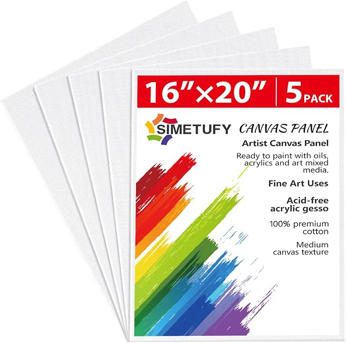 Simetufy 16 x 20 inch 5 Pack Canvas Panels Large Painting Canvas Boards - | Gesso Primed Acid-Free 100% Cotton for Acrylics Oil Watercolor Tempera Paint