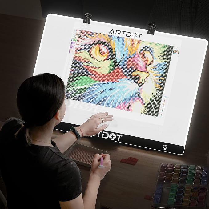 ARTDOT A2 LED Light Pad for Diamond Painting USB Powered Light Board Kit, Adjustable Brightness with 12 Angles Stand and Clips
