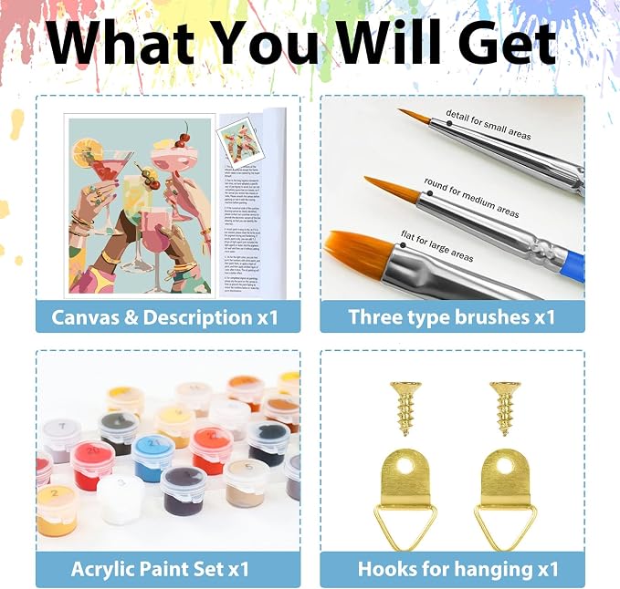 Paint by Numbers Kit for Adults, Adult Paint by Number Kits 16x20 Inch | Cocktail Paint by Numbers Kit for Adults, Acrylic Painting by Numbers, DIY Arts and Crafts for Gifts or Home Decor