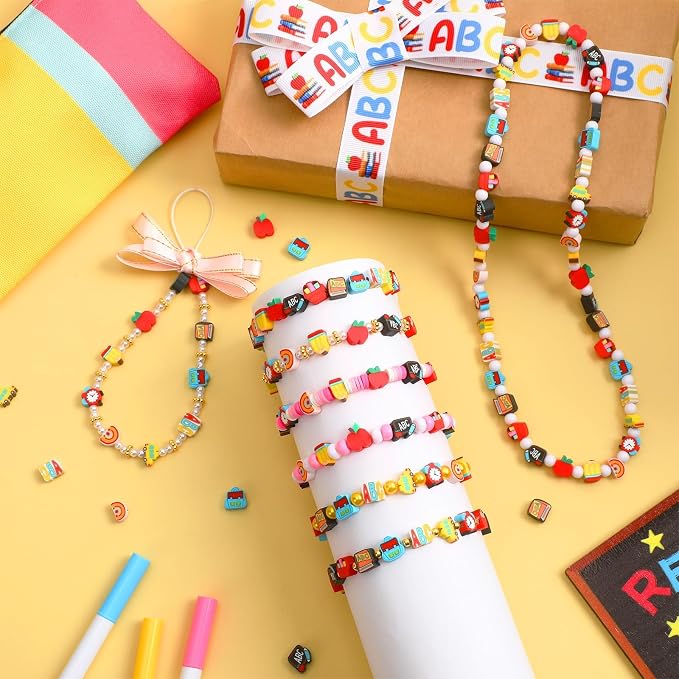 Augshy 300Pcs Back to School Clay Beads Teacher Beads for Bracelets