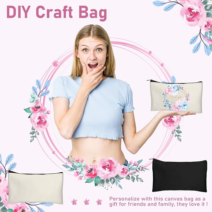 Legigo Blank Canvas Bags Zipper Pouch Makeup Bags Pencil Pouch Bulk | Multi-Purpose, Sturdy Canvas Pouch with Zipper, Cosmetic Travel Toiletry Bag for DIY Crafts, Gifts & Storage, 8.3 x 5 Inch