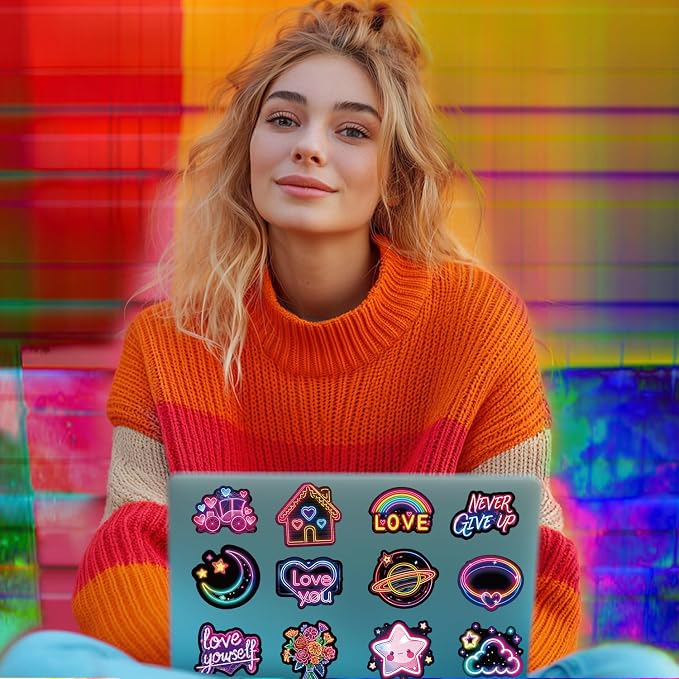 Water Bottle Stickers 300 Pcs Cute Cool Neon Sticker Packs, Classroom Rewards Prizes for Kids, Waterproof Vinyl Stickers for Water Bottles Laptop Scrapbooking Skateboard Journal Guitar Suitcase etc