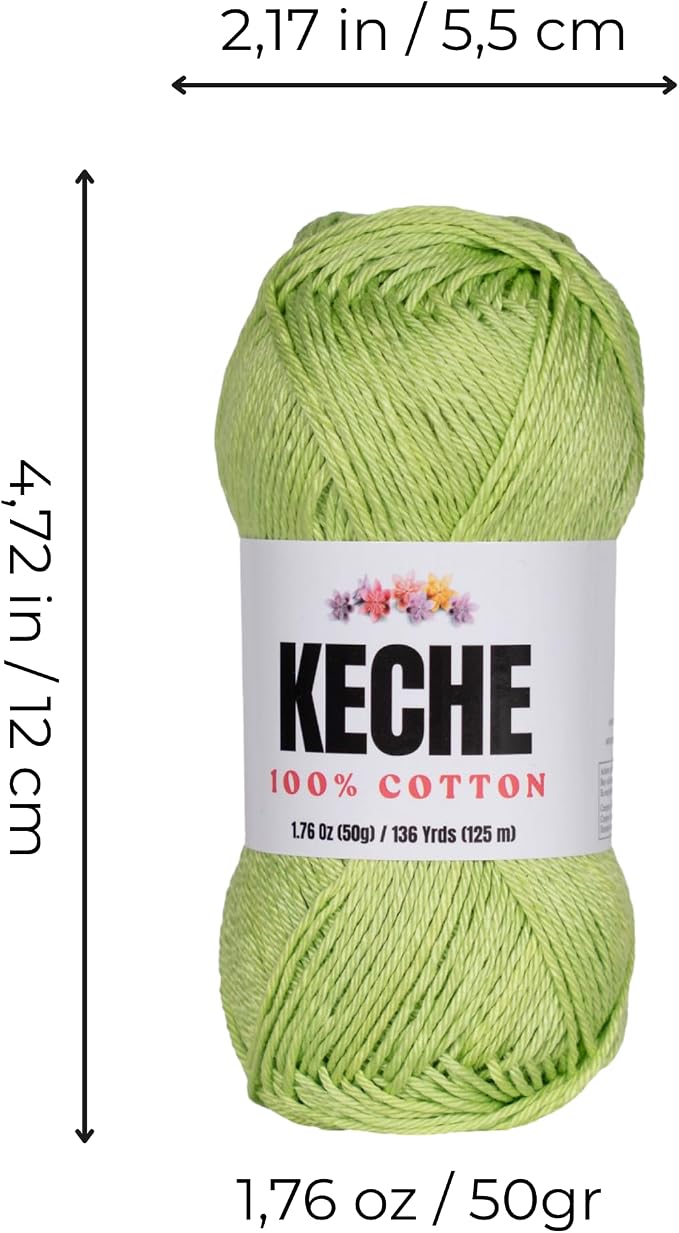 Cotton Yarn - 100% Cotton Yarn for Crocheting and Knitting, Mercerized Cotton Amigurumi Yarn Fine-Sport 2 1.76 oz (50g) / 136 Yrds (125 m) - Mint