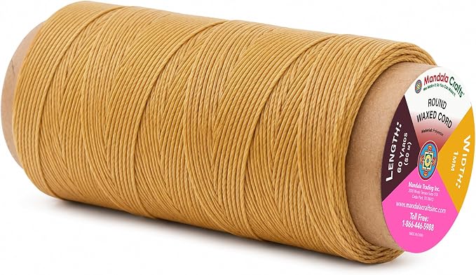 Mandala Crafts 50M 1mm Khaki Round Waxed Thread for Leather Sewing