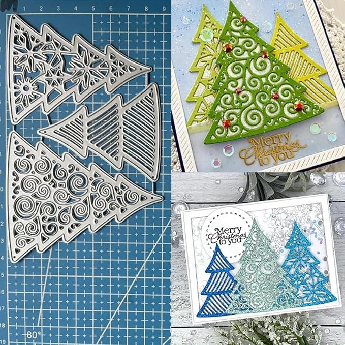 Lapoo Festivals Metal Cutting Die for Scrapbooking - Christmas Cut Stencils for DIY Scrapbook Photo Album Decorative Paper Card, Card Making Supplies, Embossing (A Christmas Tree Set 5.5 x 3.5 in)