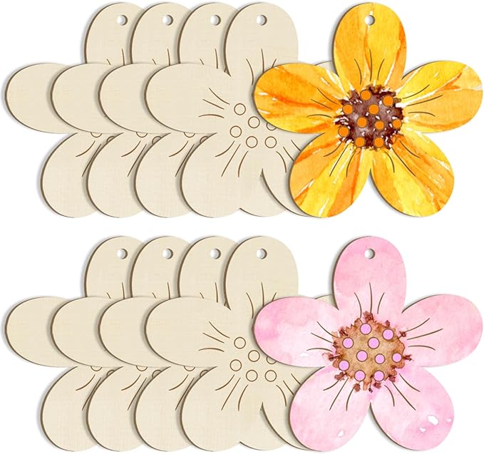 Large Size 7 inch Wooden Spring Ornaments to Paint, Wooden Flower Cutouts DIY Blank Unfinished Round Wood Discs Ornament for Crafts Hanging Decorations(10PCS)