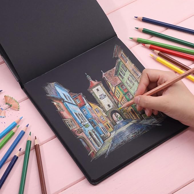 160gsm Black Paper Sketchbook 8 × 8 in, 50 Sheets Black Paper Notebook
