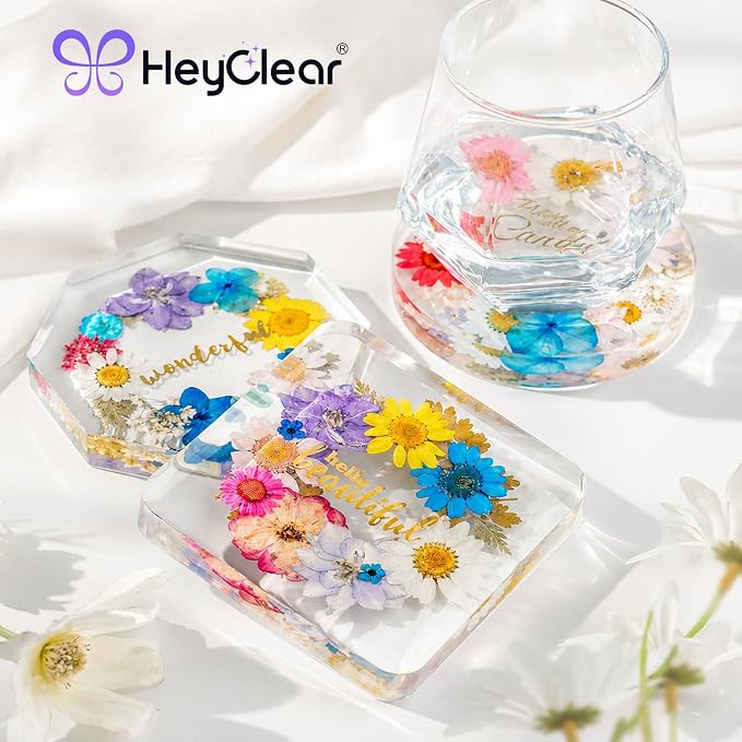HeyClear Coaster Resin Molds Silicone for Epoxy-Round Square Octagon | for Crafts DIY Tray, Cup Coasters, Flower Bouquet Preservation, Resin Art, Home Decoration, Flexible, Easy to Clean & Demold