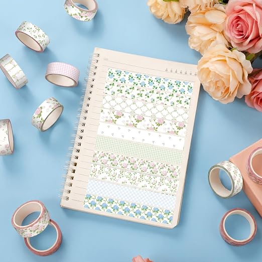 Gueevin 24 Rolls Floral Washi Tapes Set Scrapbook Supplies, Flowers | 15 mm Watercolor Flower Washi Tapes, Back to School DIY Craft Arts, Junk Journaling Planner Gift Wrapping Supplies
