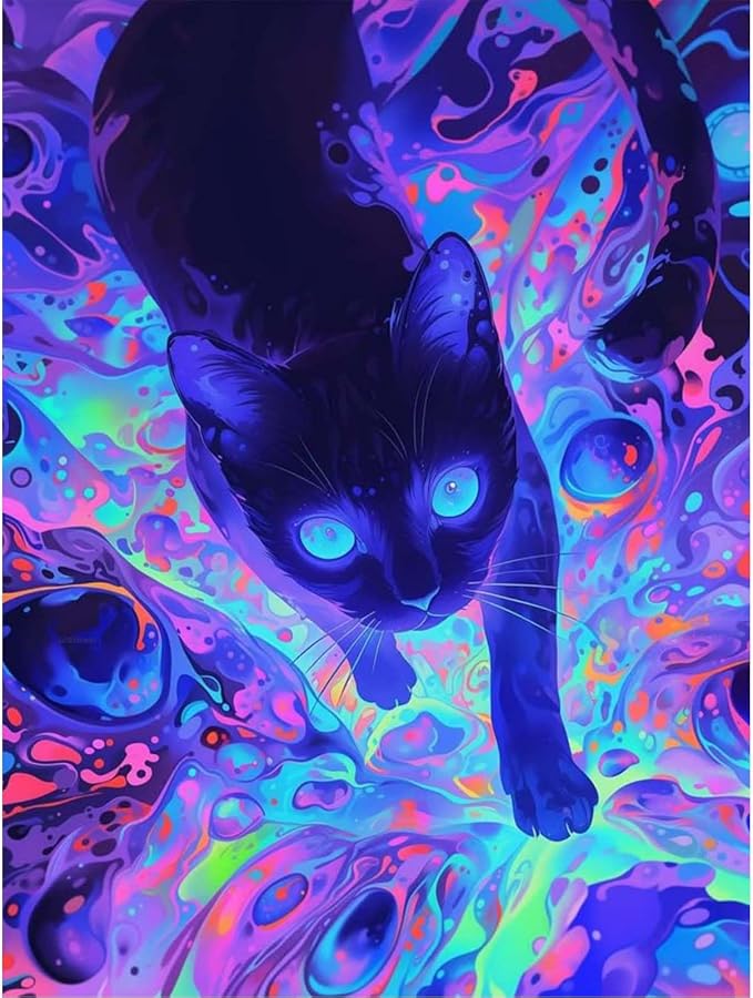 GEEHEIY Diamond Art Kits for Adults, 5D Black Cat Diamond Painting Kit