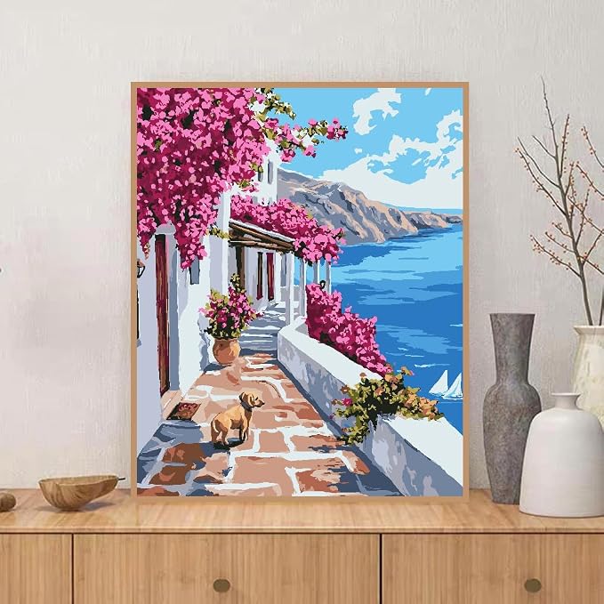 ZRIZQ Landscape Paint by Numbers Kit for Adults Beginner,Scenery,16x20 | Full set with rich paints,wooden brushes,rolled canvas.Calming activity.Beginner friendly.Just open and paint.