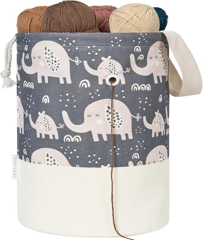 Yarn Bag, Small Crochet Bag Organizer, Drawstring Yarn Storage Knitting Bags, Portable Mini Yarn Holder for Crocheting Project, Store Skein Ball, Needles Accessories (Elephant Grey, Large)