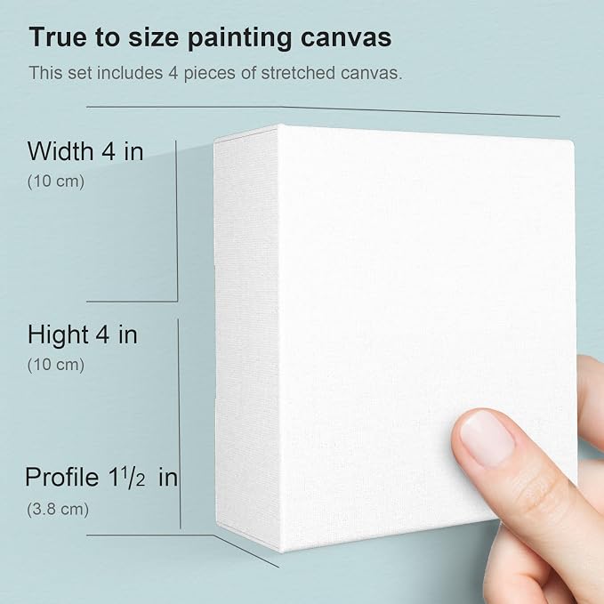 PHOENIX 4x4 Inch 4 Pack Gallery Canvas - Small Square 1.5 in Thick Canvases for Painting - Deep Edge 100% Cotton 11 Oz. Gesso Primed White Blank Professional Canvas Oil & Acrylic Paints