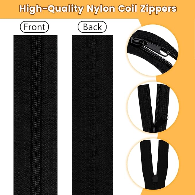 DOITEM 5# Zippers 12 m Nylon Endless Zip Set with Slider and Zip for Sewing and Crafts (6 Colors)