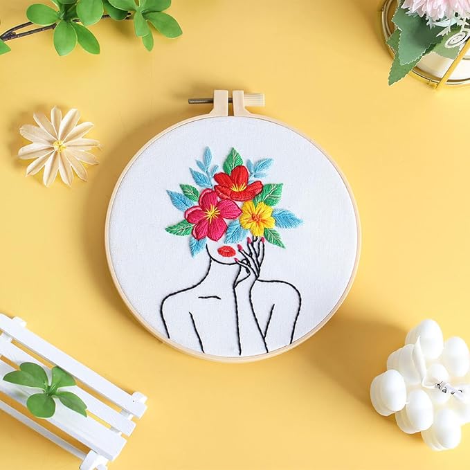 Louise Maelys Flower Woman Embroidery Kit for Beginners DIY Gift Set | Cross Stitch Kits with Complete Set for Creative Hobbies, Needlepoint Kit for Adults to Enjoy DIY Crafts and Home Decor