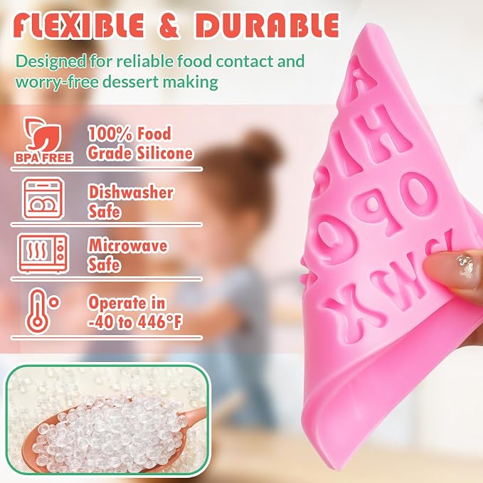HKMTT Letter Molds Silicone for Chocolate Fondant Clay, Mini Size for Uppercase lowercase Alphabet Number Decorating Birthday Cake Strawberries Cake Pop Decorating Moulds BPA Free