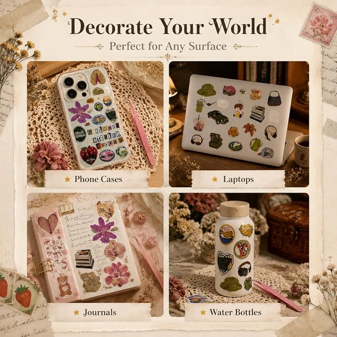 Tmtains 1260+Pcs 2026 New Girlhood Sticker Book Korean Sticker Book for Women Cute Sticker Books Aesthetic Portable Stickerbook for DIY Junk Journaling Scrapbooking Creative Birthday Gifts