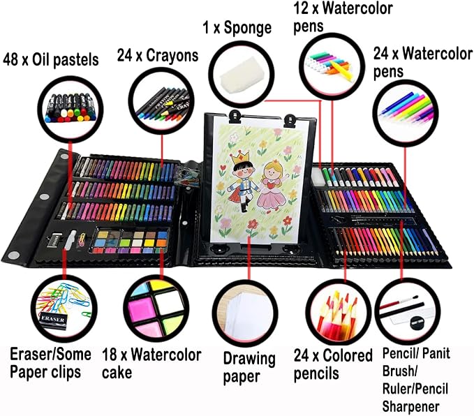 DLUCKY 208 PCS Art Supplies Drawing Art Kit Adults for Kids Art Set,Black