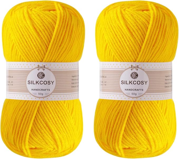 2 Pcs Crochet Yarn, Feels Soft 280 Yards Assorted Colors 4ply Acrylic Yarn for Crochet & Hand Knitting - Yellow