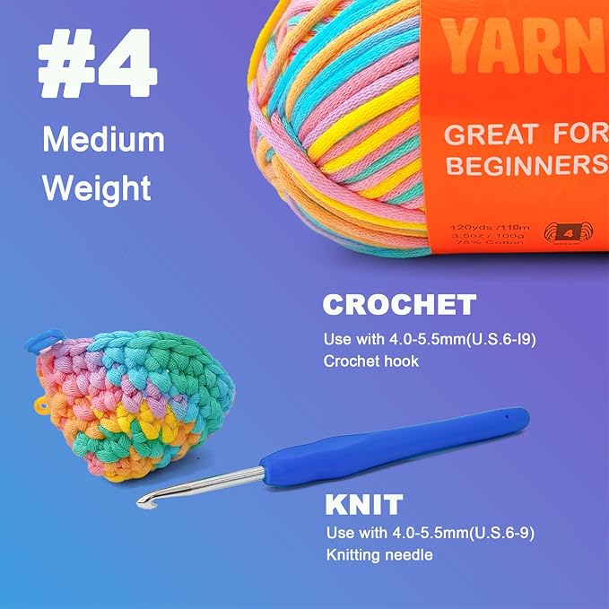 3.5Oz/120yds Beginner Easy Yarn for Crocheting and Knitting;Worsted-Weight Medium #4;Cotton Blend Yarn for Beginners Amigurumi DIY (Sunglow, 1 Skein)