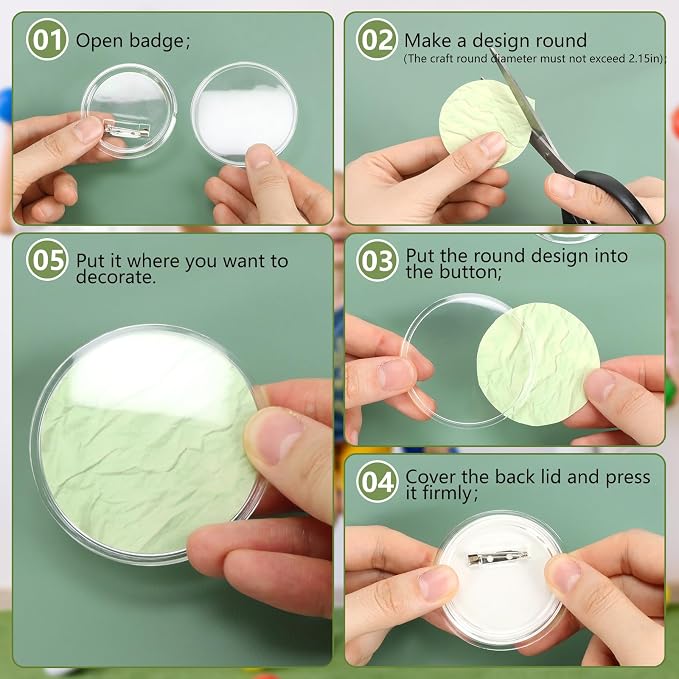 Bignc 20 Set Clear Pins for Crafts, Plastic Button Making Kit, Blank Pins Bulk, Make Your Own Buttons Badge Maker DIY Crafts, Photo Buttons (2.36 Inch)