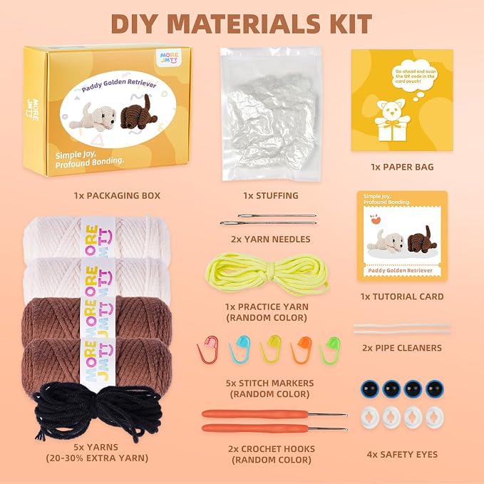 MOREJMTT Crochet Kit for Beginners, Learn to Crochet, Include Easy Knitting Soft Yarn, Step-by-Step Video Tutorial, Hook, Holiday Birthday Gift for Adults (Golden Retriever)