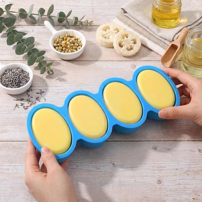 6 Pack Silicone Massage Bar Soap Molds, Oval Massage Soap Mould Cookie Chocolate Cake Mold Tray, Food Grade BPA Free, Handmade Soap Molds for Soaps Making for DIY Homemade Crafts