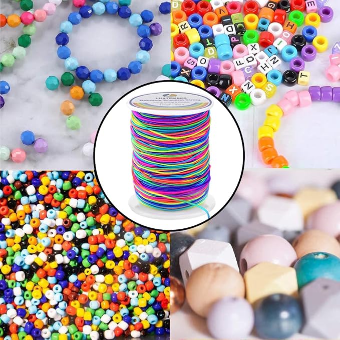 LUSTEMBER 1mm Bracelet String Elastic String, 330 Feet Sturdy Durable Rainbow Elastic Cord for Bracelets, Jewelry Making, Necklaces, Beading and Crafts (Pack of 3)