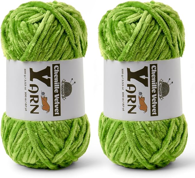 Chenille Crochet Emerald Green Yarn 2 Pack