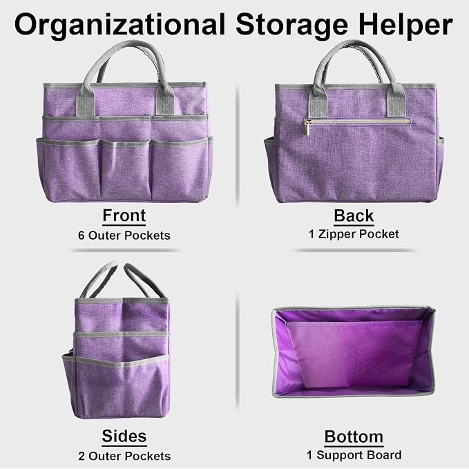 Cupohus Craft Organizer Tote Bag, Purple Sewing Bag for Art
