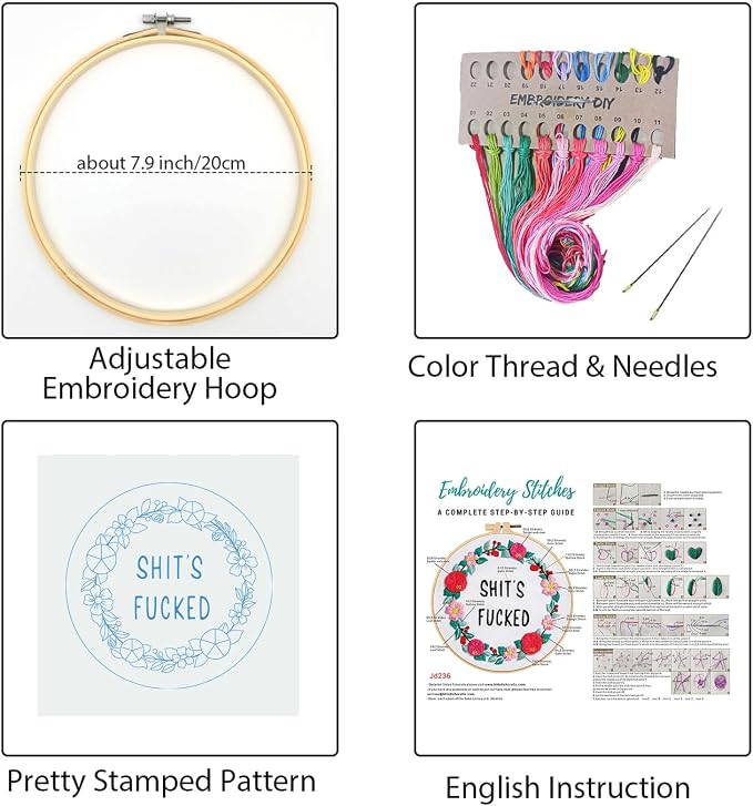 Louise Maelys Funny Floral Embroidery Kit for Beginners DIY Decor | A Complete Set With Cross Stitch Kits for Adults to Explore Relaxing Crafts. Needlepoint Kit for Creative DIY Projects