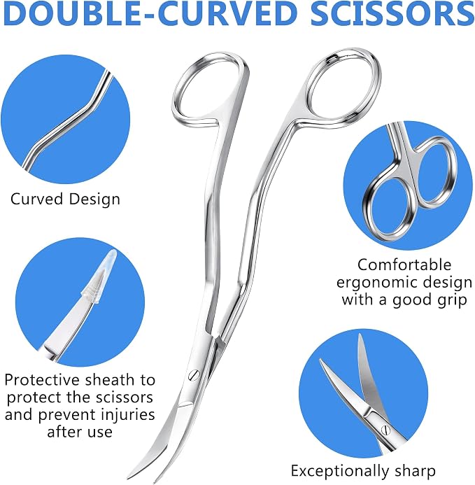 Therwen 6" Bent Handle Curved Embroidery Scissor,Appliqué Scissor, Silver