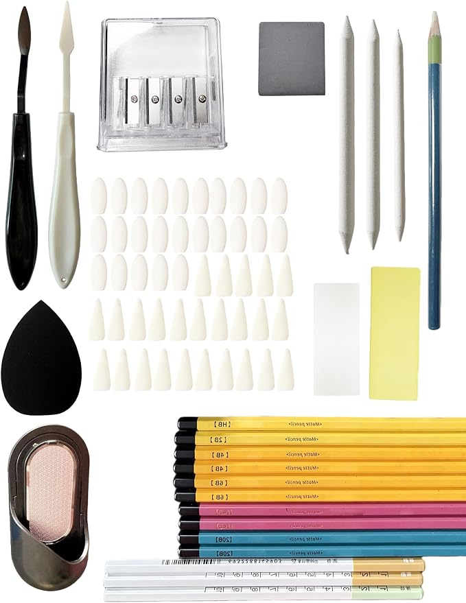 Sketching Set, Essential Drawing Kit with 75Pieces, Including Matte Pencils, Charcoal, Blending Tools, Pencil Grinder, Scrapers, etc., (B.75 Pieces)