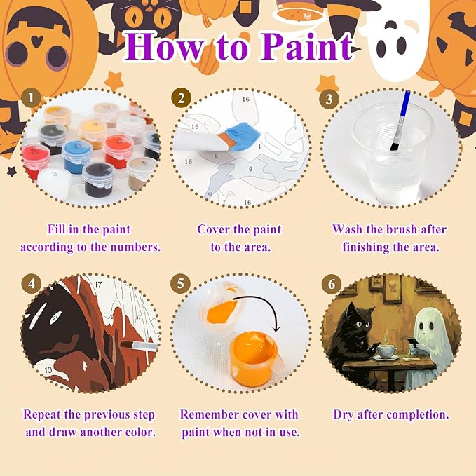 Ghost Paint by Numbers Kit for Adults, Adult Paint by Number Kits 16x20 in | Halloween Painting by Numbers for Adults, Acrylic Paint, DIY Crafts for Adults, Ideal Gifts or Home Wall Decor, Frameless