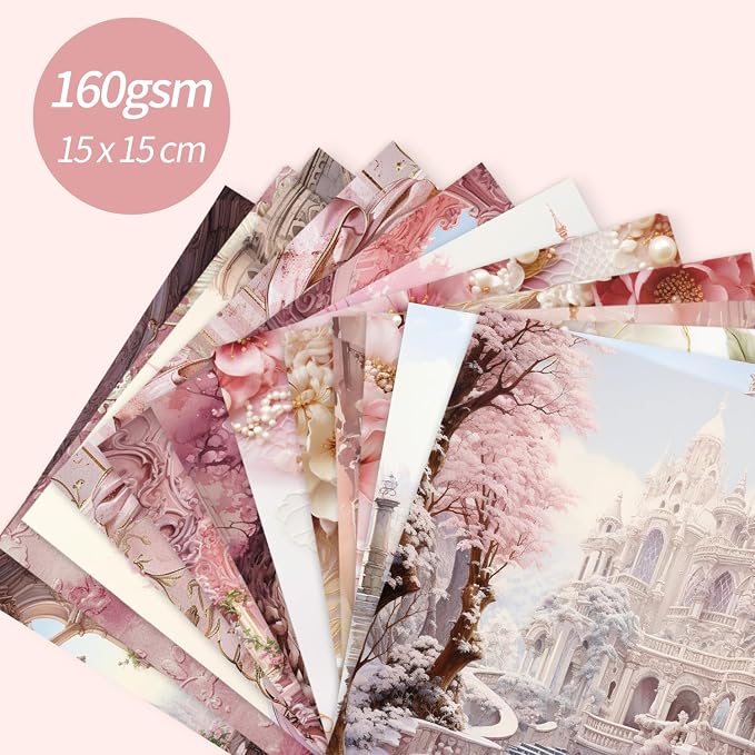 6x6" Cardstock Single Sided Scrapbooking,Craft Decorative Scrap Book Paper | 160gsm,24-Sheet 12Patterns Colored Paper,Junk Journal Supplies,Vivid Origami Papers DIY Craft Gift Wrapping Album.BaroquePink