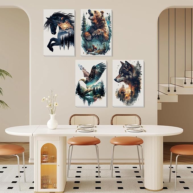 4 Pack Animals Paint by Numbers for Adults with Framed Canvas 8x12 inch | Forest Animals Adult Paint by Number Kits on Canvas with Wooden Easel, DIY Acrylic Oil Painting by Numbers for Home Decor