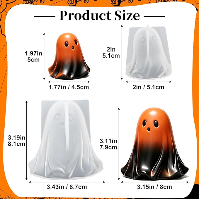 Halloween Ghost Mold, Set of 2 Size Large + Small Ghost Molds | Little Ghost Silicone Molds for Candle, Epoxy Resin Casting, Handmade Soap, Scented Plaster Halloween Craft Gift Home Decor
