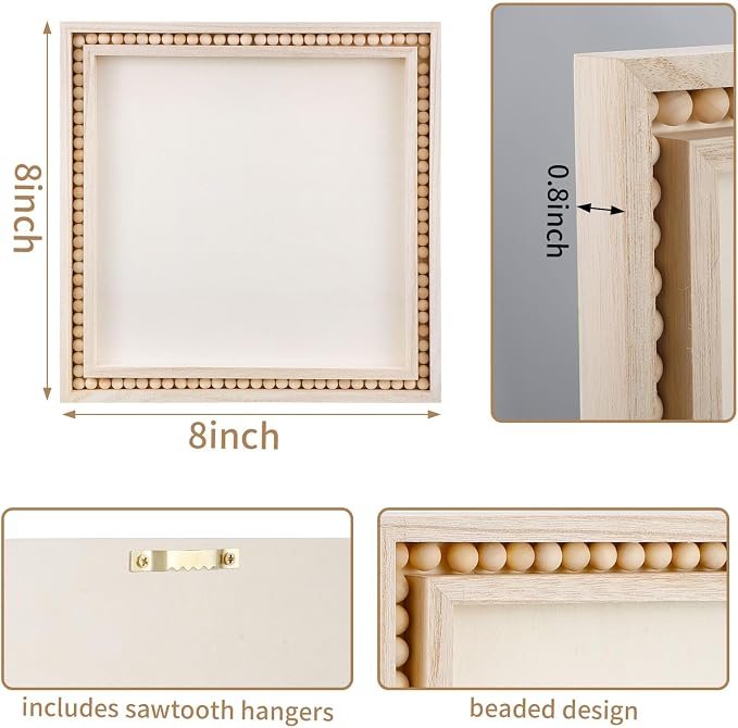 Wenqik 4 Pack Beaded Wood Panels Boho Style Wood Canvas Board Unfinished Wooden Panel Boards for DIY Crafts Painting Pouring Drawing Art Projects(8 x 8 Inch)