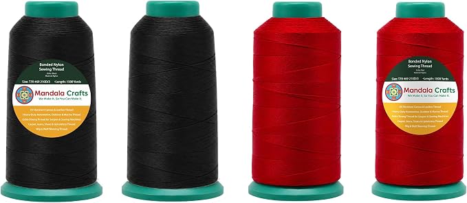 Mandala Crafts Size 69 210D T70 Black Red Bonded Nylon Thread, 6000 YDs