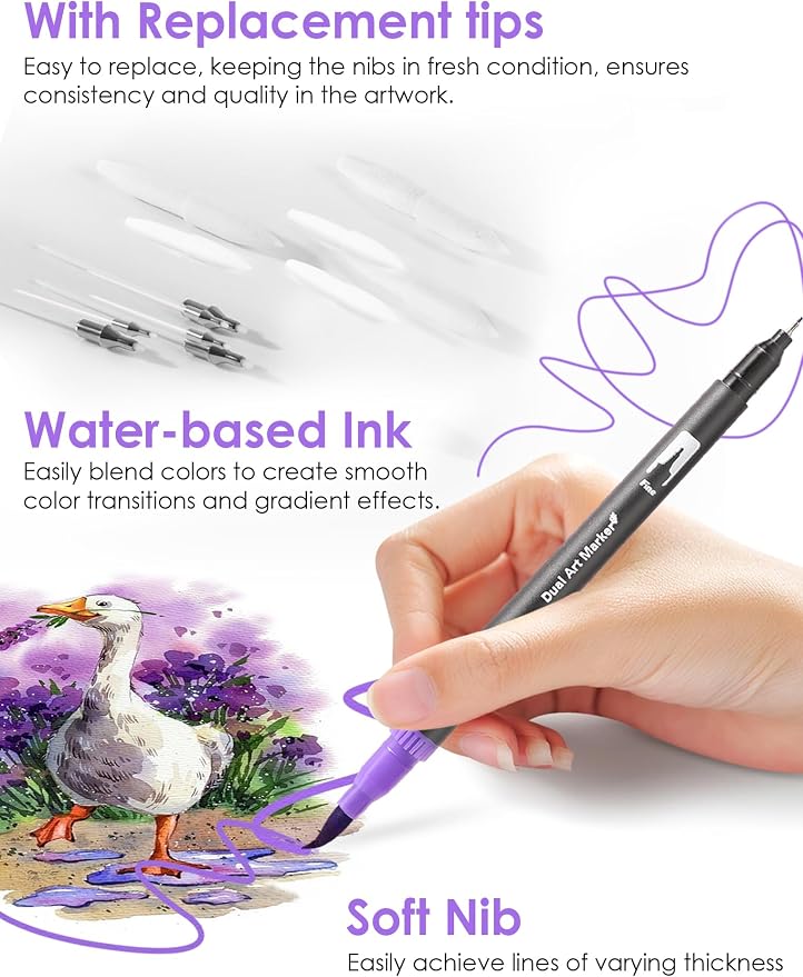 36 Colors Dual Tip Watercolor Markers Pens for School Supplies-Brush & Fine | Coloring Markers No Bleeding for Adult Coloring Books Calligraphy Card Making Sketching Journaling Note Taking Planner Travel