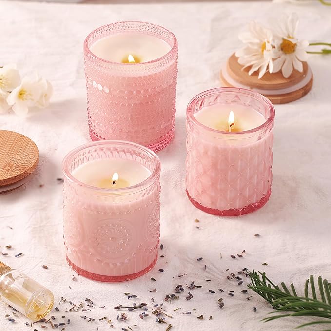 12Pack Pink Candle Jars - 3 Styles Candle Jar with Lids for Any Décor